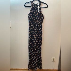 NWT Francesca's Daisy Black Red Floral Jumpsuit Size XS 90s Sleeveless High Neck